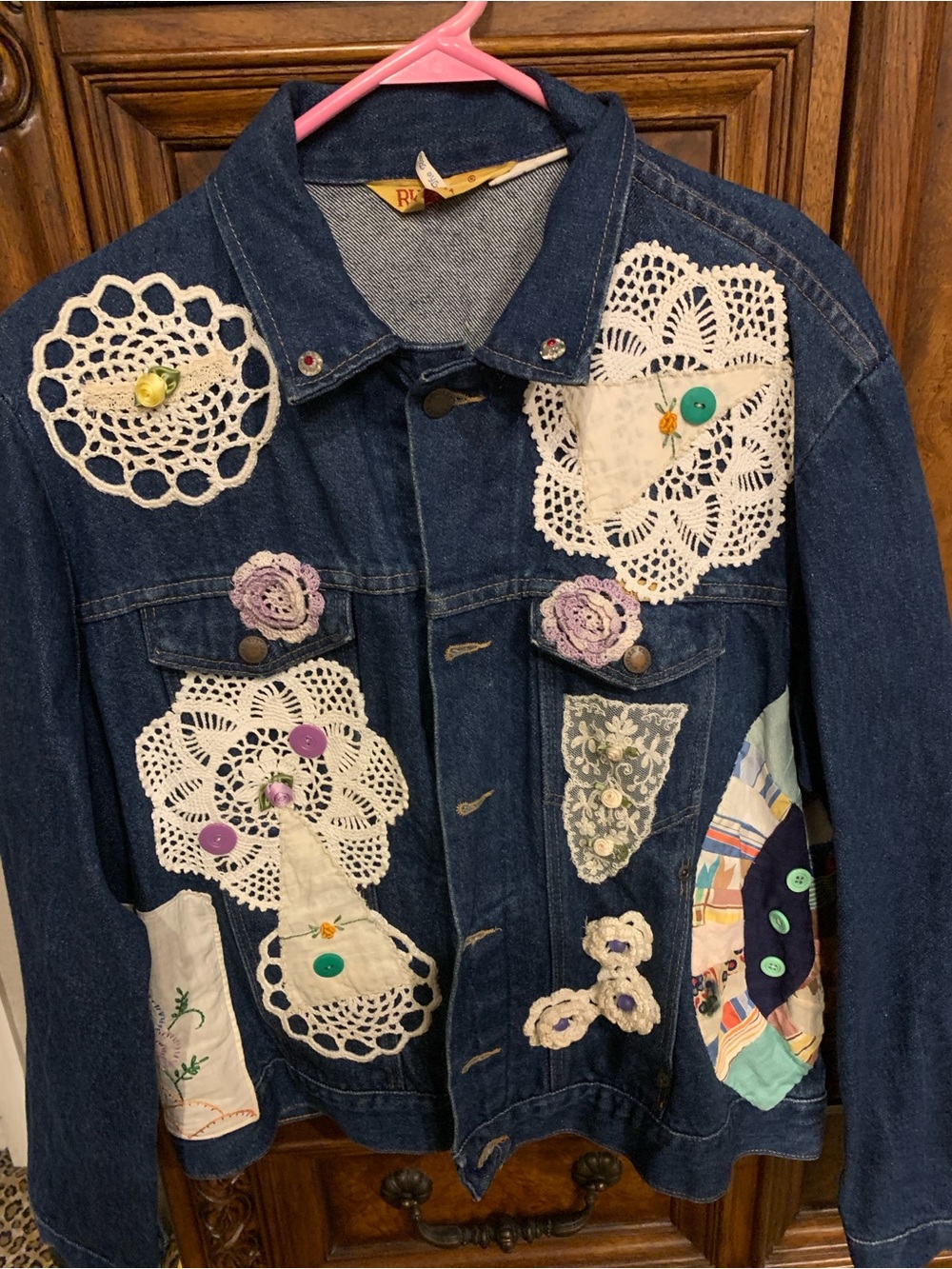 VTG Rustler Jean Jacket with Antique Crocheted and Buttons